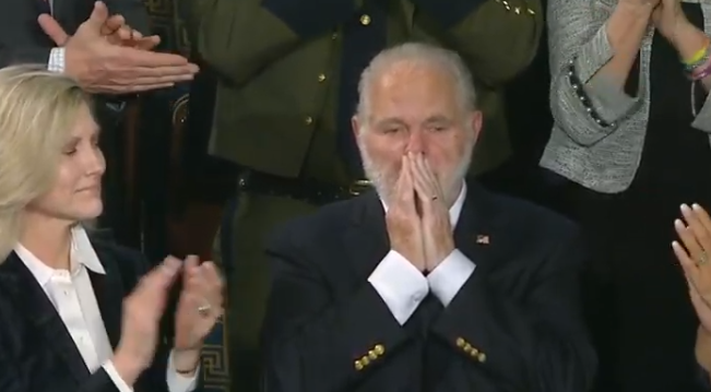 Watch: Limbaugh cries as Trump awards him Medal of Freedom at SOTU